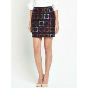 TED BAKER Horticultural Check floral print jacquard A-line skirt- Size 0